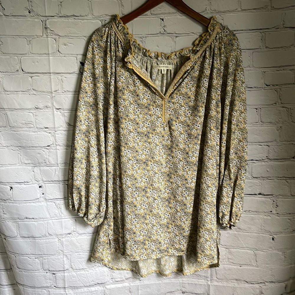 Max Studio Yellow Floral Peasant Blouse